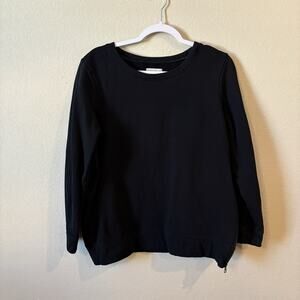 Pact Women’s Organic Cotton Sweatshirt Black Side Zip Pullover Crew Sz M Basic
